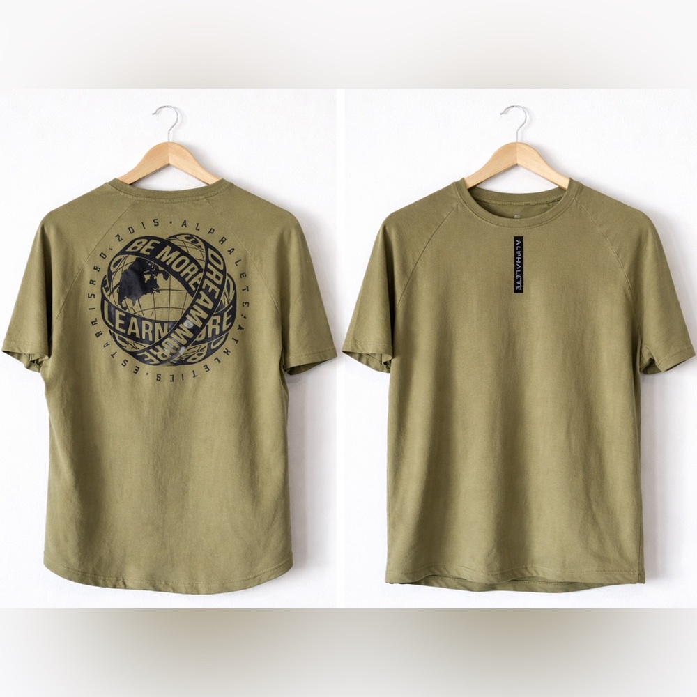 Alphalete Performance LDB More T-Shirt Army Green Black Graphic Medium